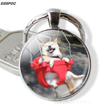 Lovely Dog Keychain Cute Dog Photo Glass Dome Pendant